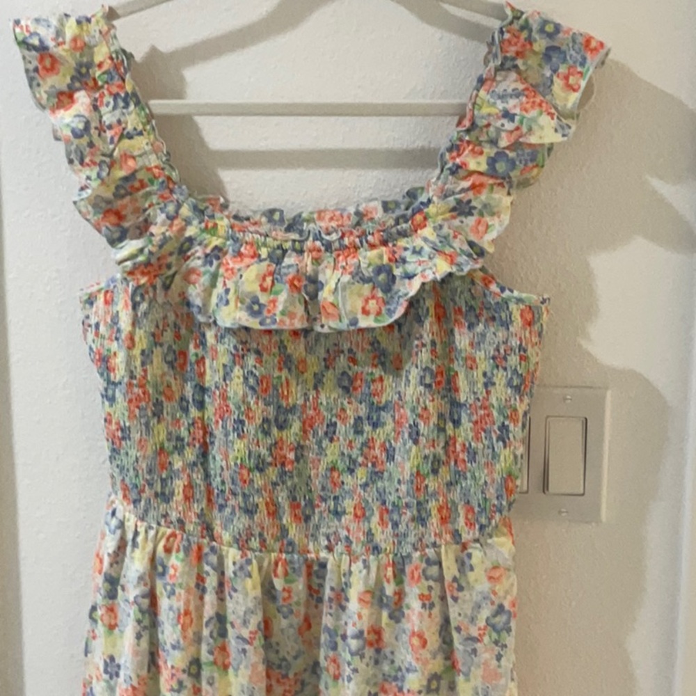 Floral ruffle neck maxi dress